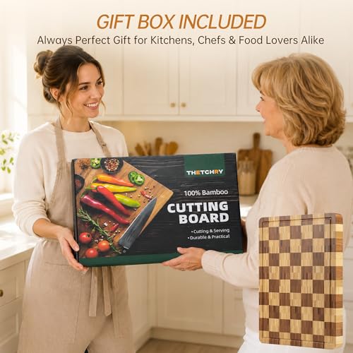 Cutting Boards for Kitchen (Bamboo Checkered / 16.5"L x 11.6"W)