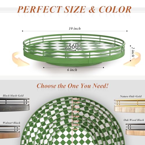 Green and White Checkerboard Lazy Susan with Rubberwood Base and Metal Rail (Green & White / 10 inches)