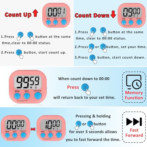 Digital Kitchen Classroom Timers for Kids Cooking 6pcs Blu Grn Pk (6 Count)