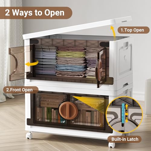 480Qt Lockable Stackable Storage Bins with Lids (White & Brown / 120QT-4Pack)