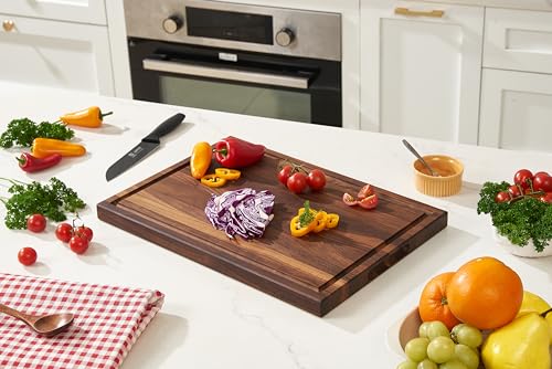 American Dark Walnut Wood Cutting Board 17x12 x1in for Kitchen with Juice Groove (17"L x 12"W)