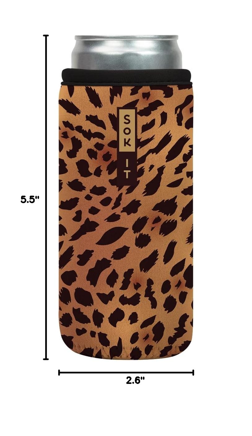 CanSok Sleeve for Beer & Soda Insulated Neoprene Cover (Classic Leopard / 12oz Slim Can Sleeve)