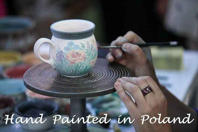 Polmedia Polish Pottery Round Baker with Handles 10-inch UNIKAT - Sea Of Daisies Pattern Handmade in Boleslawiec Poland by Ceramika Artystyczna + Certificate of Authenticity