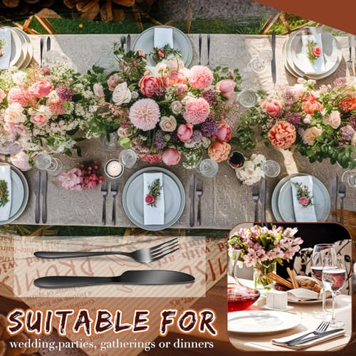 50 Pieces Stainless Steel Forks Silverware Set Dinner Forks and Knives Flatware Tableware Cutlery Set for Kitchen Restaurant (7.1 x 1 Inch, 8.4 x 0.7 Inch / Black)