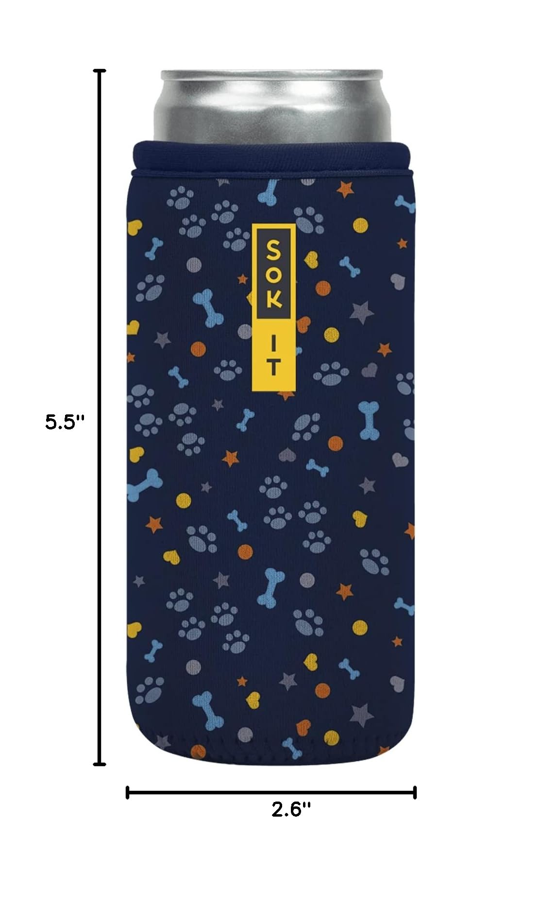 CanSok Sleeve for Beer & Soda Insulated Neoprene Cover (Paws and Bones / 12oz Slim Can Sleeve)