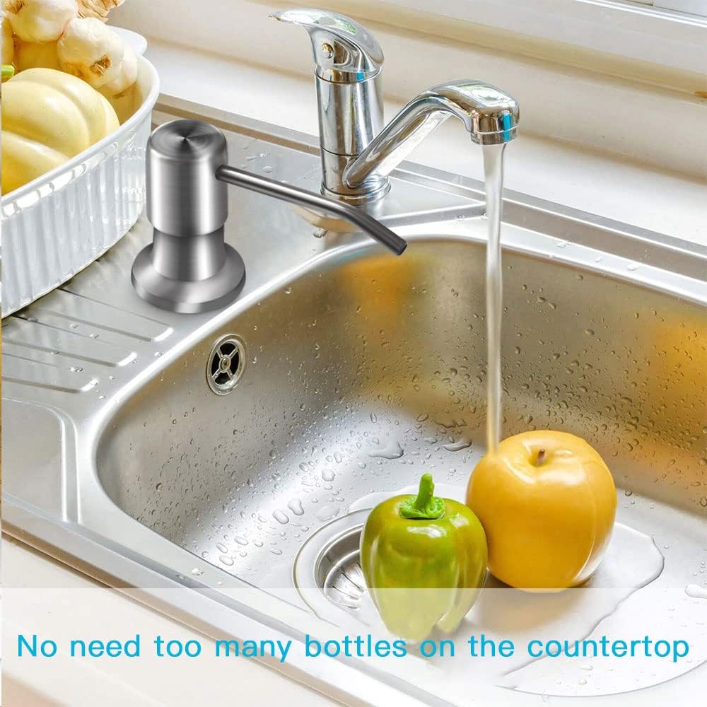 Dish Soap Dispenser for Kitchen Sink (Brushed Nickel), Countertop Sink Soap Dispenser Water Pump with 47” No-Spill Extension Tube Kit Design for Kitchen Bathroom, No More Refills (Sliver)