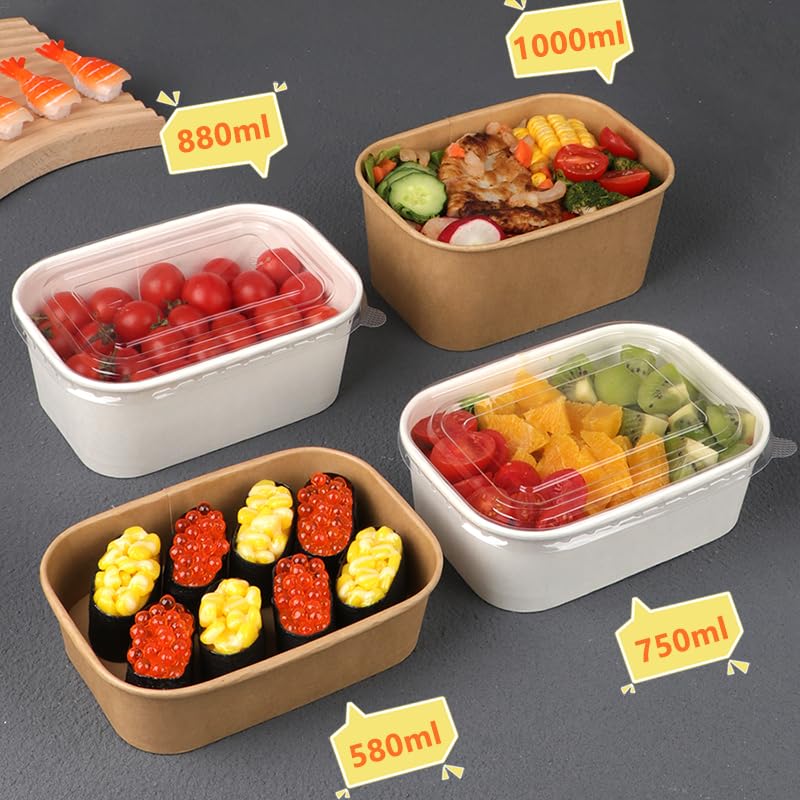50 Pack 35oz Disposable Meal Prep Containers with Lids & Forks (35oz 50 Count / White Kraft Paper)