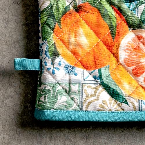 100% Cotton Oven Mitt & Pot Holder Set (010 - Agrume / 7.5" x 13" & 8" x 8" (Oven Mitt & Pot Holder))