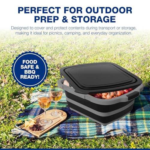 2 Pack XL Collapsible BBQ Prep Tub with Built (Black)