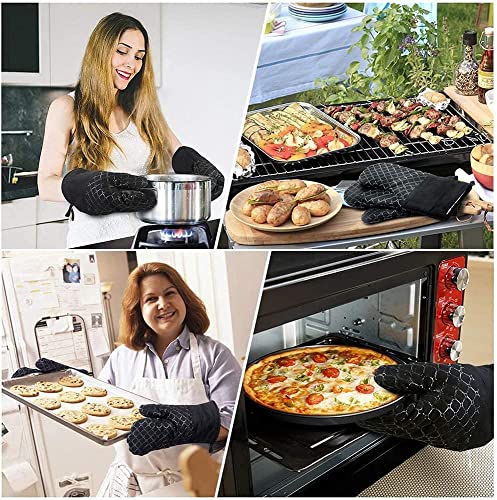 4PCS Oven Mitts and Pot Holders Sets 500°F Pot Holders for Kitchen Heat Resistant Oven Gloves Anti (4pcs Black)