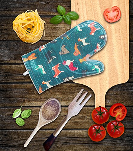 Oven Mitts with Transparent Clear Silicone Shell and Nice Dog Printing (Oven mitts / Blue)