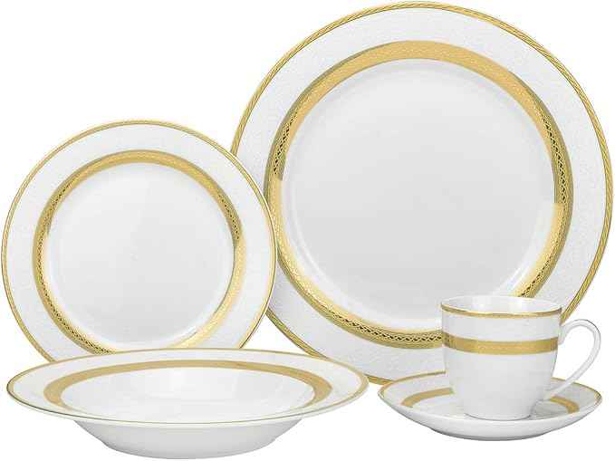 20-pc Luxury Dinnerware Set w/ 24K Gold Ornament, HQ Dining Tableware Service for 4 (093)