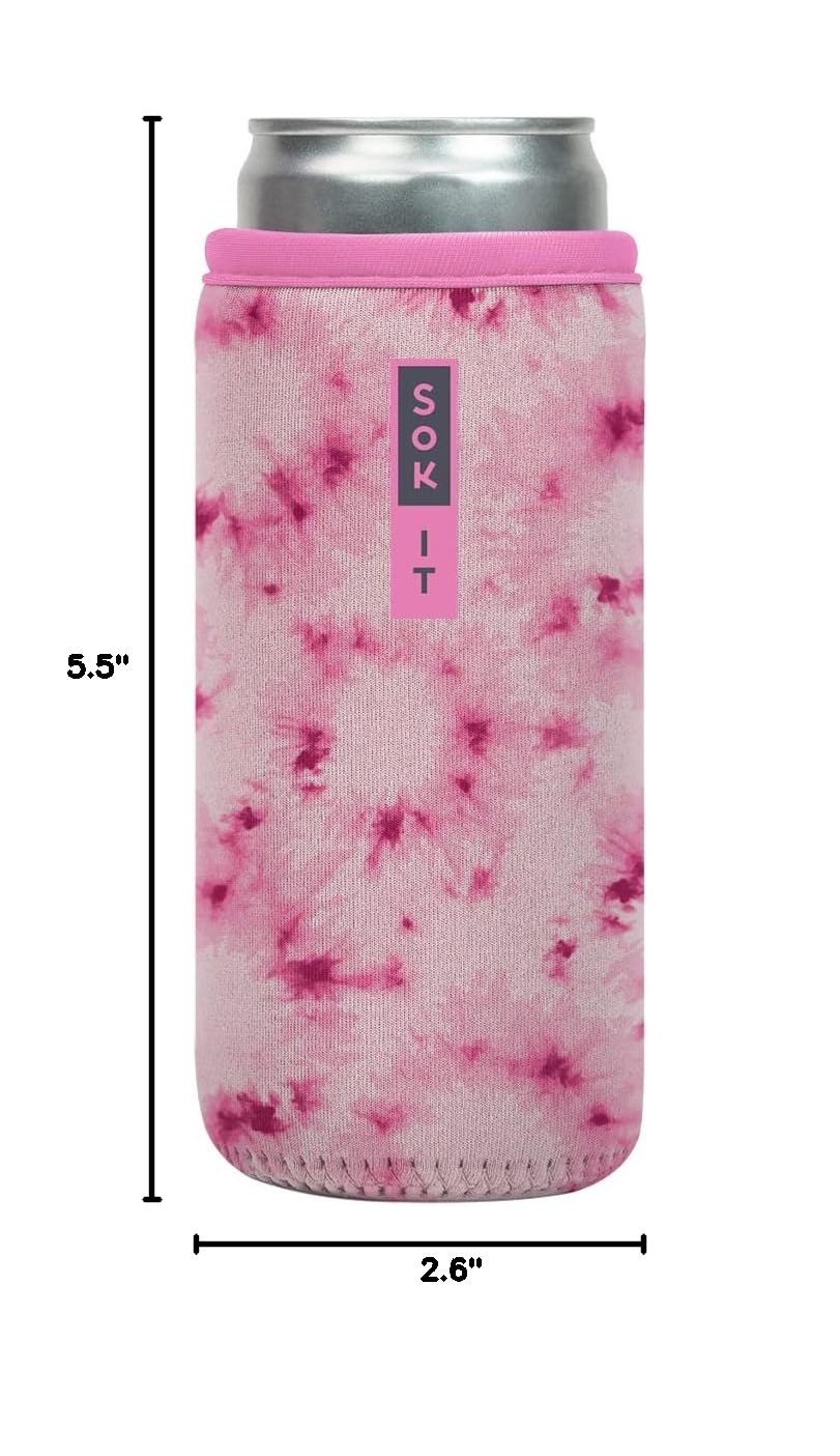 CanSok Sleeve for Beer & Soda Insulated Neoprene Cover (Pink Splash Tie Dye / 12oz Slim Can Sleeve)