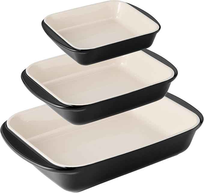 Tramontina Mae 3-Piece Ceramic Porcelain Baking Pans Set, Non Stick Casserole Dishes for Oven, Rectangular Bakeware for Lasagna, Cakes and Loafs (Black)