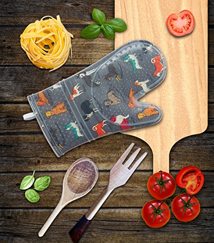 Oven Mitts with Transparent Clear Silicone Shell and Nice Dog Printing (Oven mitts / Gray)
