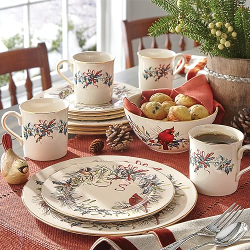 Winter Greetings Christmas 12 (12-Piece Dinnerware Set - Includes Mugs)