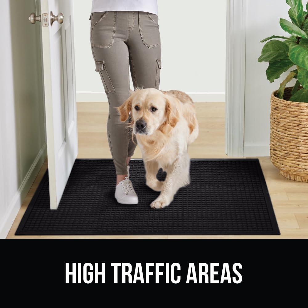 GORILLA GRIP Front Door Mat, 35x23, Indoor Outdoor Ultra Absorbent HydroAbsorb Doormat, Absorbs Up to 5.7 Cups of Water, Stain and Fade Resistant, Rubber Backing Doormats, Captures Dirt, Black