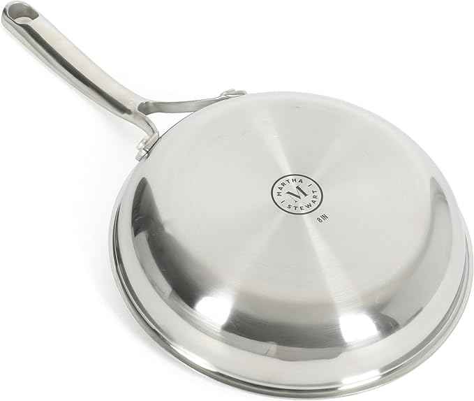 Martha Stewart Badgley Hybrid Nonstick 8 Inch TriPly Stainless Steel Fry Pan & Stay Cool Handle - Laser Etched Non-Toxic Perfect Sear Nonstick Skillet - Dishwasher and Induction Safe
