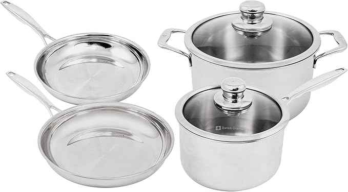 Swiss Diamond Premium Clad 5-Ply Stainless Steel 6 Piece Cookware Set, Induction Compatible Pots and Pans Set, Includes Skillets, Saucepan, Dutch Oven and Lids - Oven and Dishwasher Safe