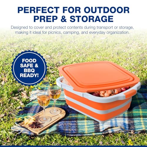 2 Pack XL Collapsible BBQ Prep Tub with Built (Orange)