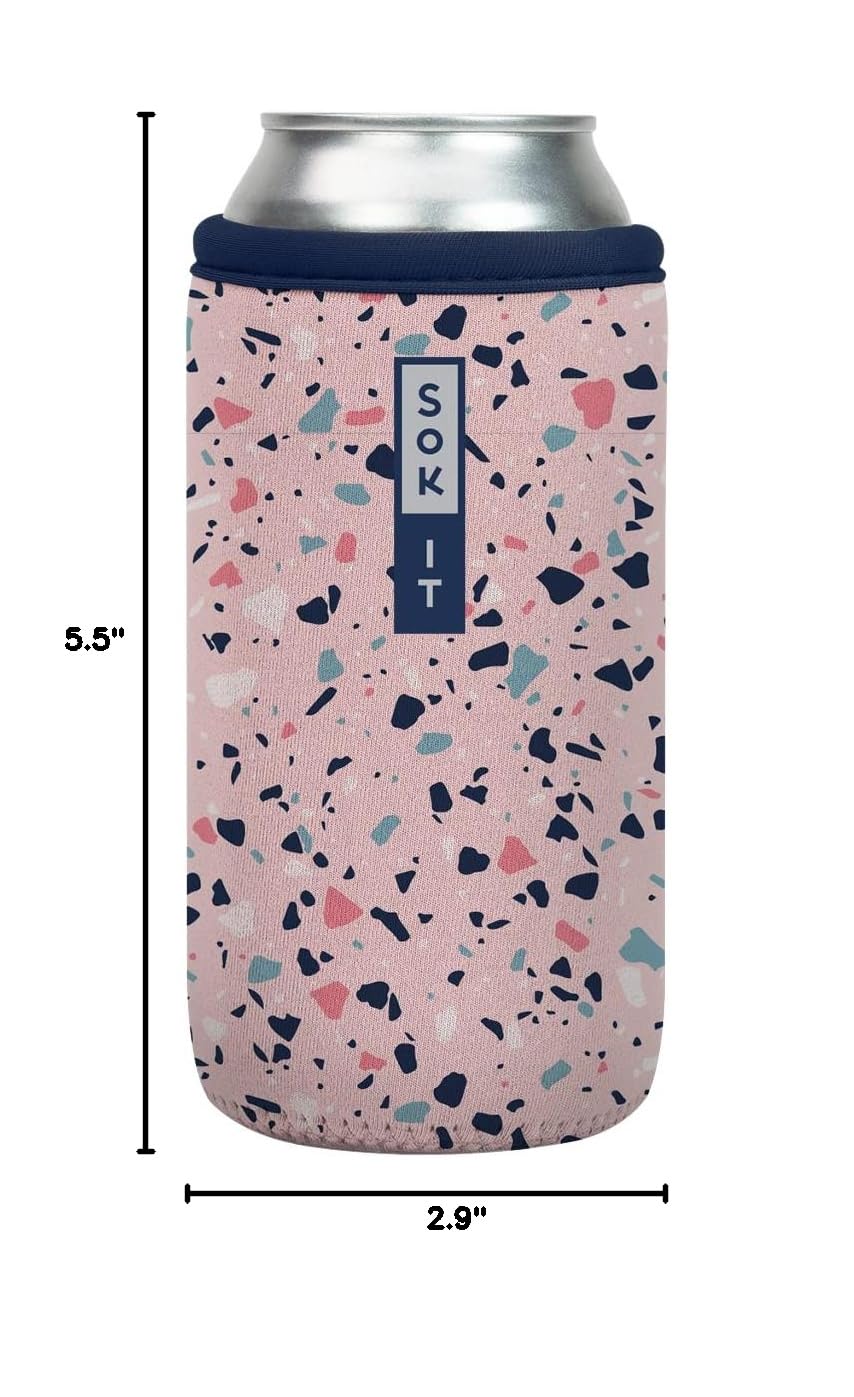 CanSok Sleeve for Beer & Soda Insulated Neoprene Cover (Pink Terrazzo / 16oz Can Sleeve)