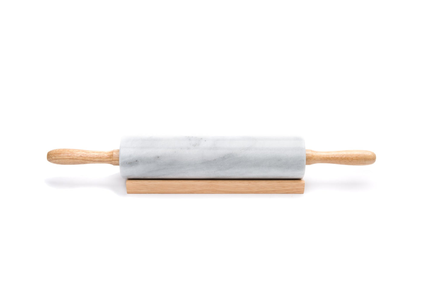 Polished Marble Rolling Pin with Wooden Cradle