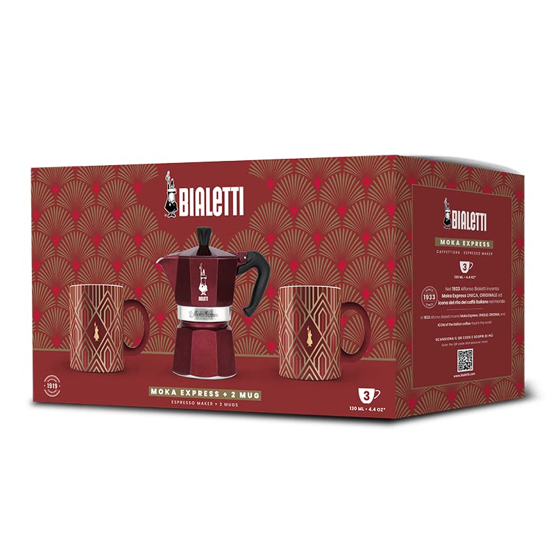 Set Moka Express 3 Cups + 2 Mugs Art Deco (3 Cups / Ltd. Ed. Art Deco Bundle)