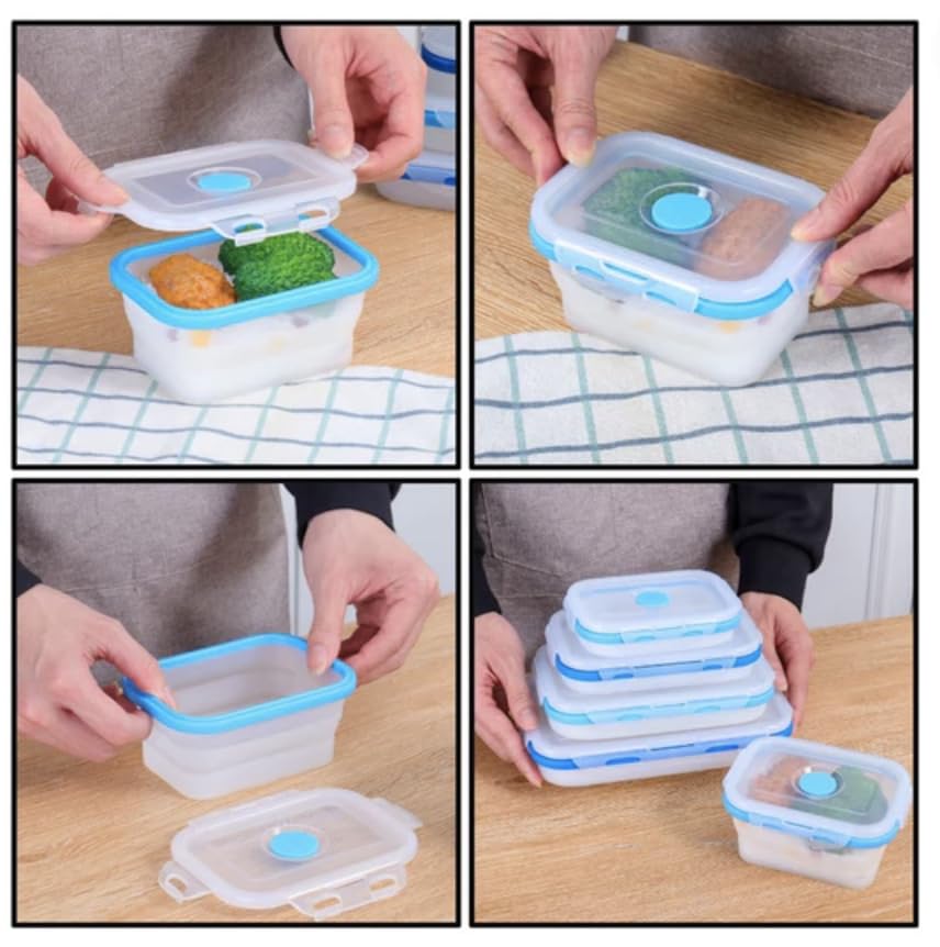 Collapsible Food Storage Containers with Lids (Assorted Colors 12oz-4pc)