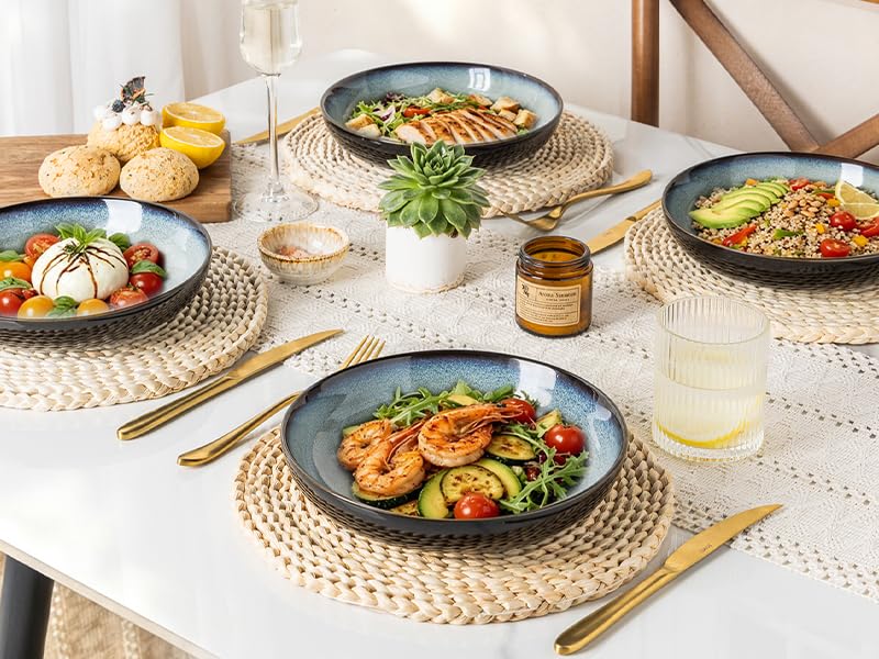 9.0" Ceramic Pasta Bowls Set of 6 (Set of 6 / Gray Blue)
