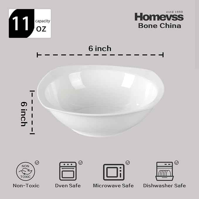 HomeVss, New Bone China Dinnerware Set, Coupe Square Shape, 40pc Set