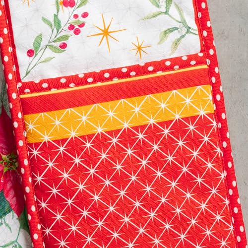 Double Oven Mitts 100% Cotton Double Oven Glove (117 - Poinsettia Christmas / 7" x 35" (Double Oven Mitt))