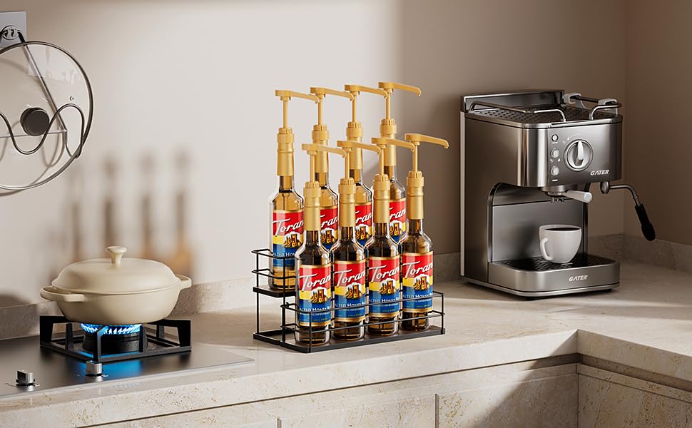8 Bottle Capacity Coffee Syrup Organizer 2 Tier Coffee Syrup Stand Shelf for Coffee Bar Kitchen Small Wine Rack for Bar Family Storage for Syrup Wine Dressing