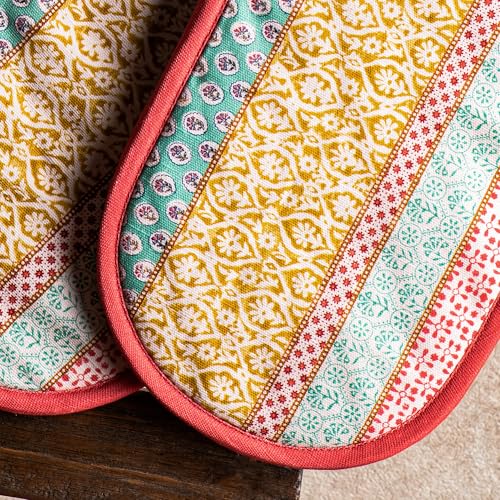 Double Oven Mitts 100% Cotton Double Oven Glove (002 - Provence / 7" x 35" (Double Oven Mitt))