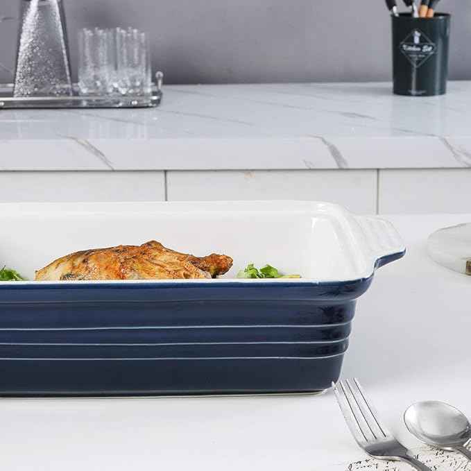 KOOV Ceramic Casserole Dish With Lid, Covered Rectangular Set, Lasagna Pan for Cooking, Baking Dish for Dinner, 9 x 13 Inches, Gradient Series (Gradient Blue)