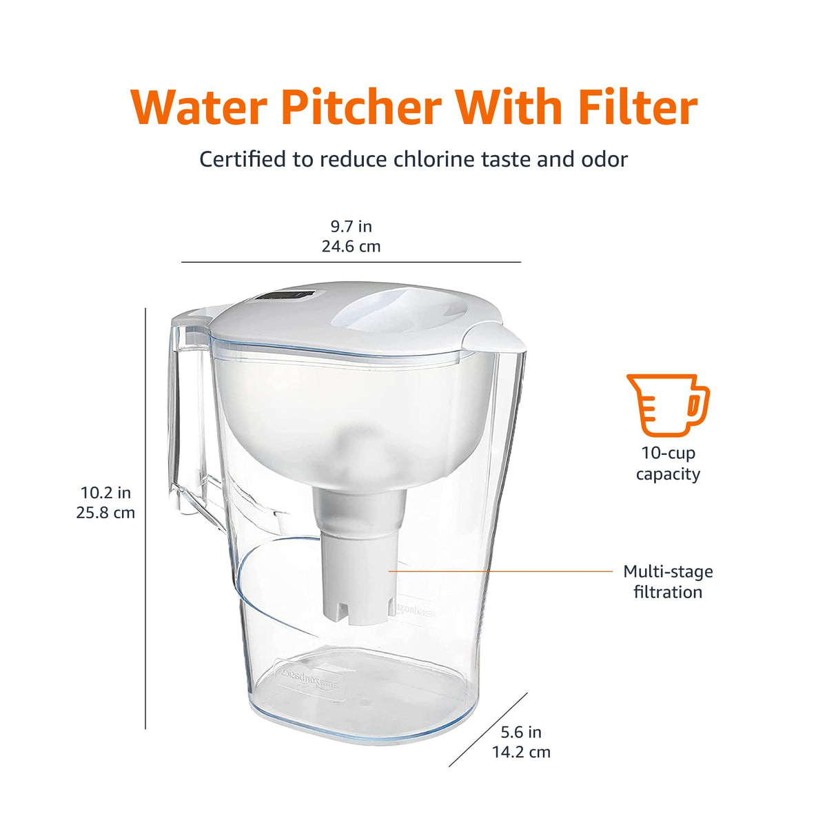 10 Cup Pitcher with Filter Compatible with Brita Water Filter