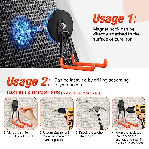 2Pcs Large Strong Magnetic Hooks for Hanging Heavy Duty (3.5" Magnet-2 Pack Larger L Hooks-Orange)
