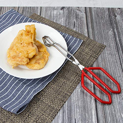 Stainless Steel Scissor Tongs Heavy Duty Cooking Tongs with Soft Handles (red 11")