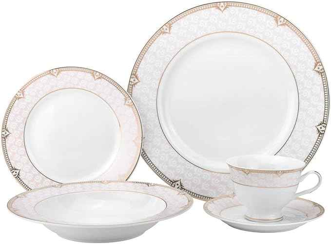 Euro Porcelain 20-pc Luxury Dinnerware Set w/ 24K Gold Ornament, HQ Dining Tableware Service for 4 (Sandra)