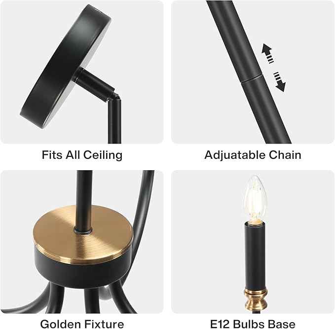 Tribesigns Modern Black Chandelier, 5-Light Farmhouse Iron Chandeliers for Dining Room, Modern Candle Hanging Pendant Light Fixtures for Living Room, Dining Room, Kitchen, Bedroom, Entryway