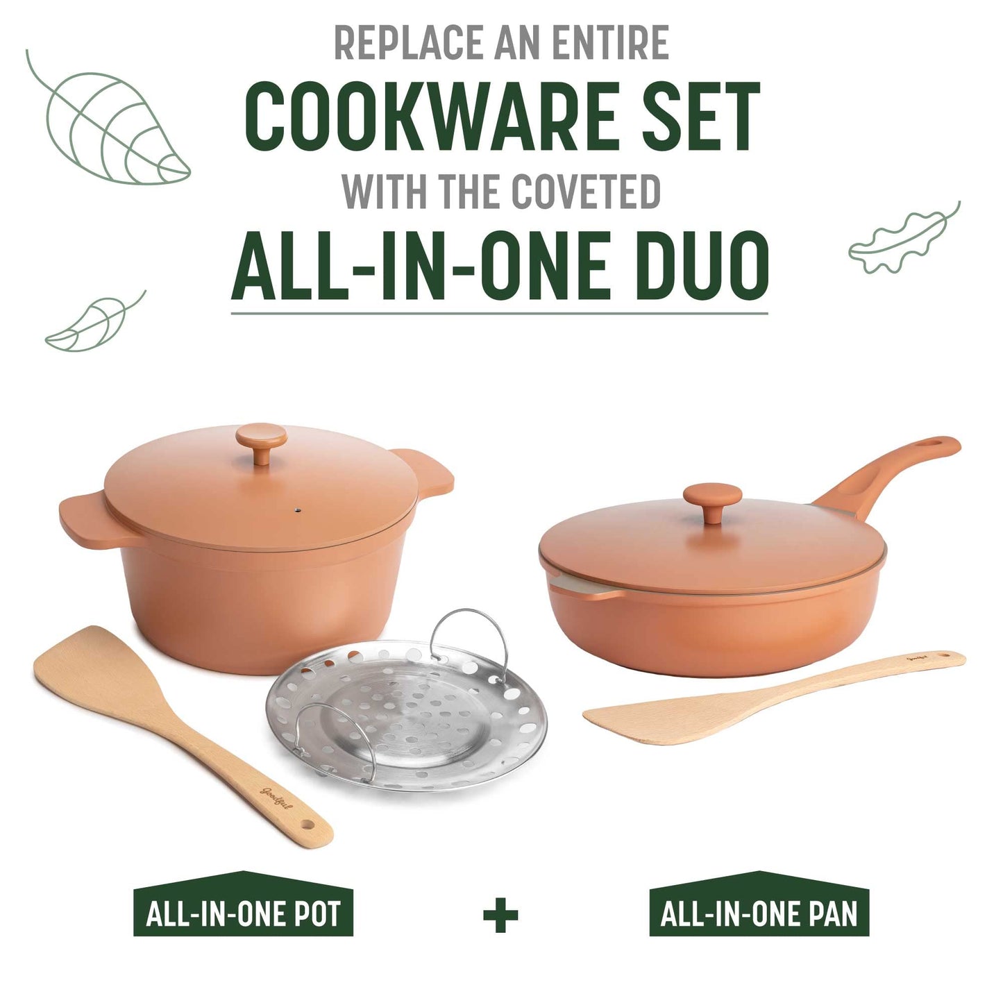 All-in-One Pan, Multilayer Nonstick Cookware Set, High-Performance Construction, Multipurpose Design Replaces Multiple Pots and Pans, Dishwasher Safe, 11-Inch, 4.4-Quart Capacity, Terracotta (Terracotta / 11-Inch / All-In-One Pan)