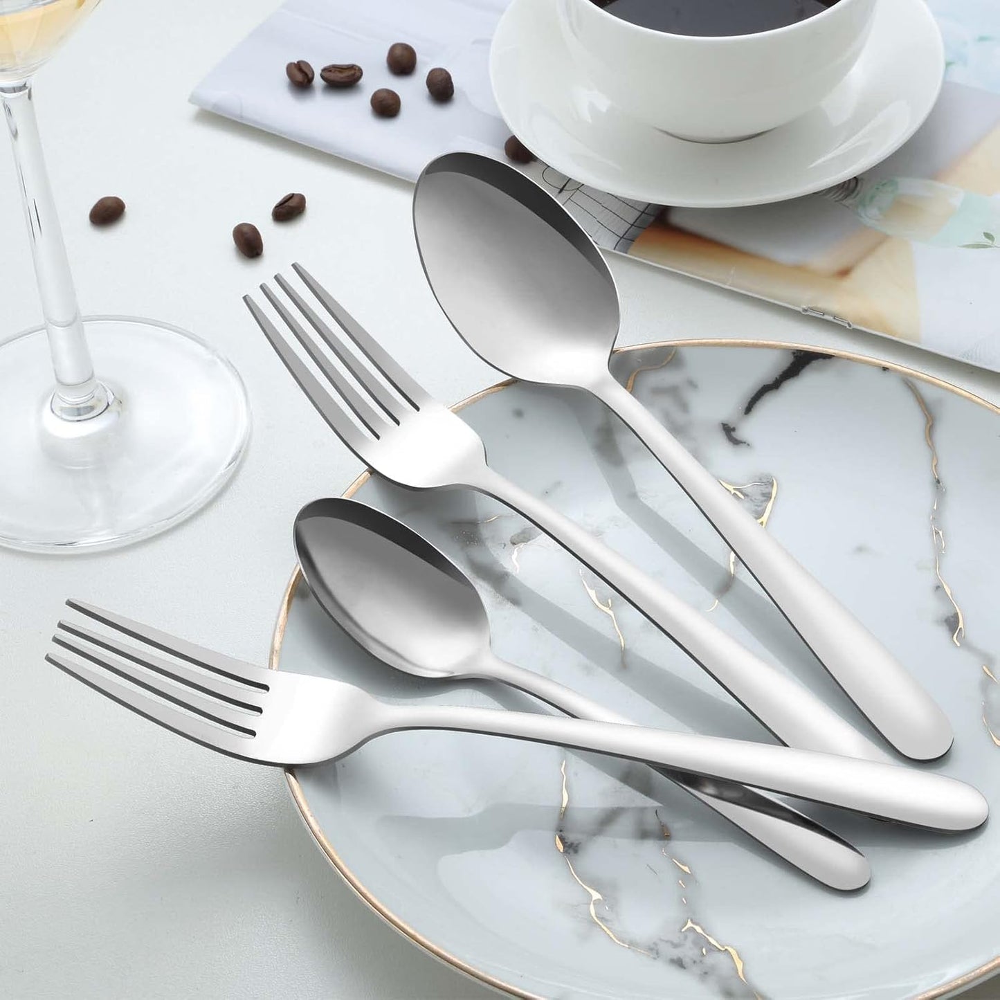 Pleafind 36-Pcs Dinner Spoons Set (7.4 inch), Spoons Silverware, Stainless Steel Spoon, Silver Spoons, Mirror Polished Tablespoon, Silverware Spoons for Home, Kitchen, Restaurant, Dishwasher Safe