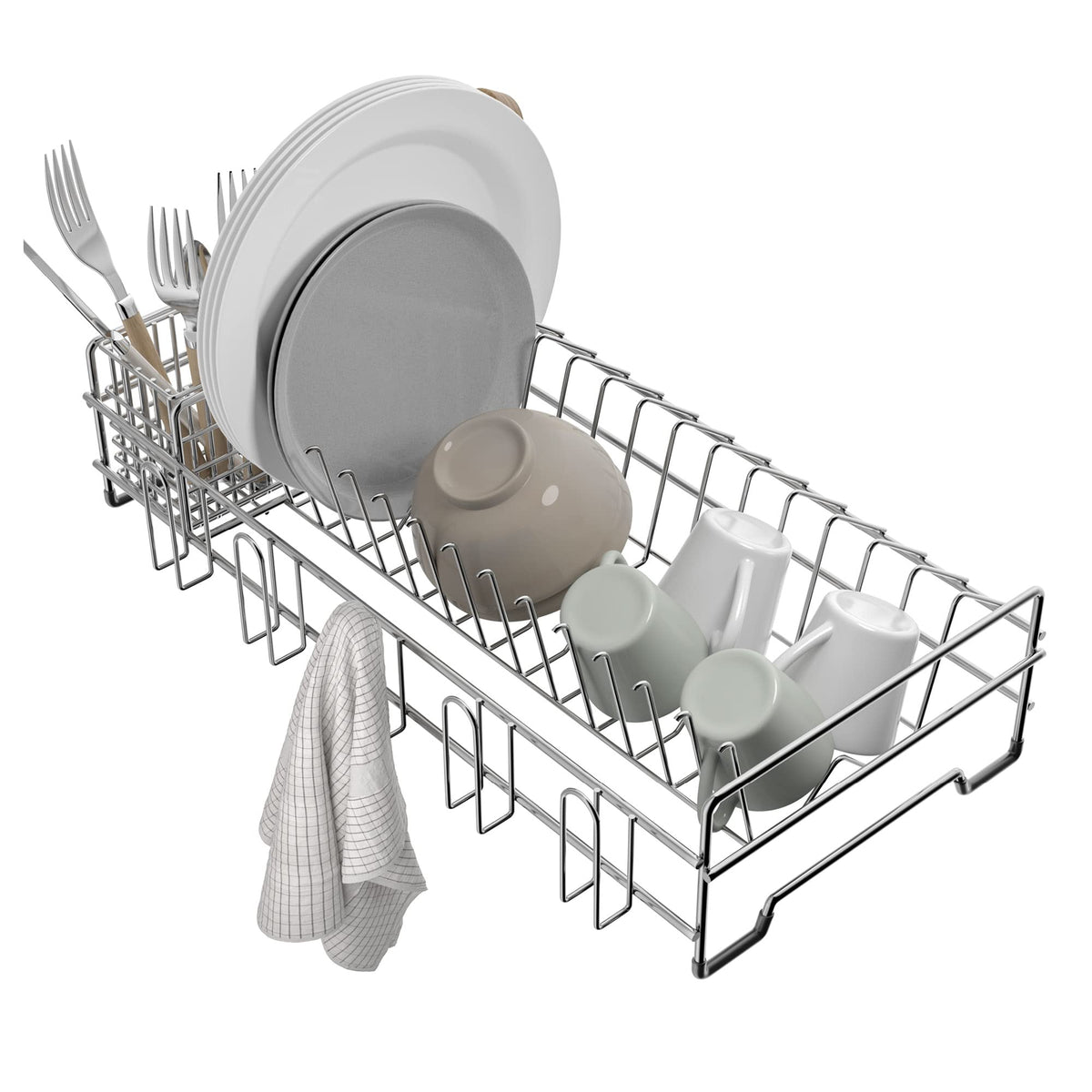 Workstation Kitchen Sink Dish Drying Rack Drainer and Utensil Holder (Dish Rack / Silver - 17 X 9 Inch)