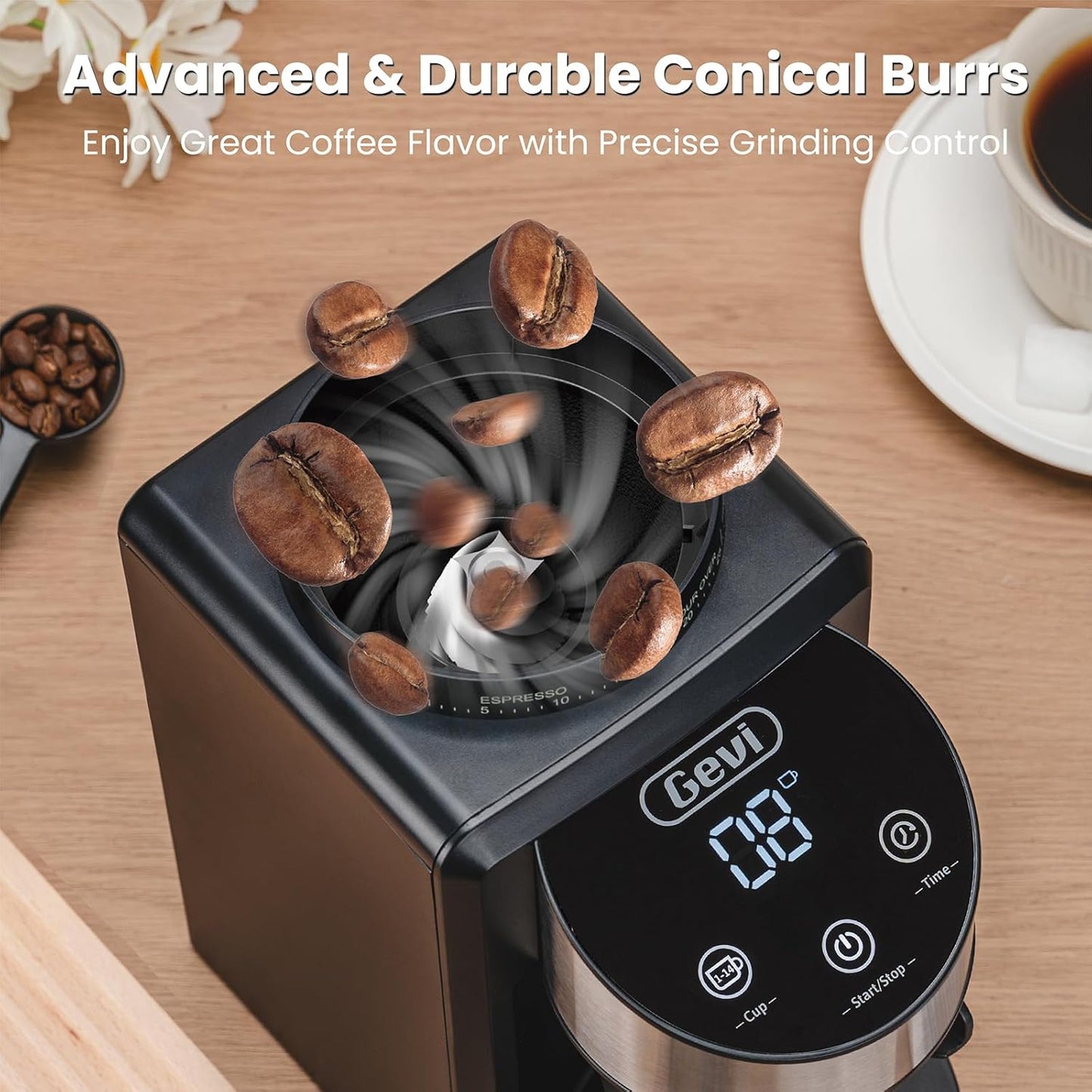 Gevi Coffee Grinder Electric,Coffee Bean Grinder with 35 Grind Settings for Espresso,Drip,French Press,Burr Coffee Grinder for Home Use,Anti-static Design,Black