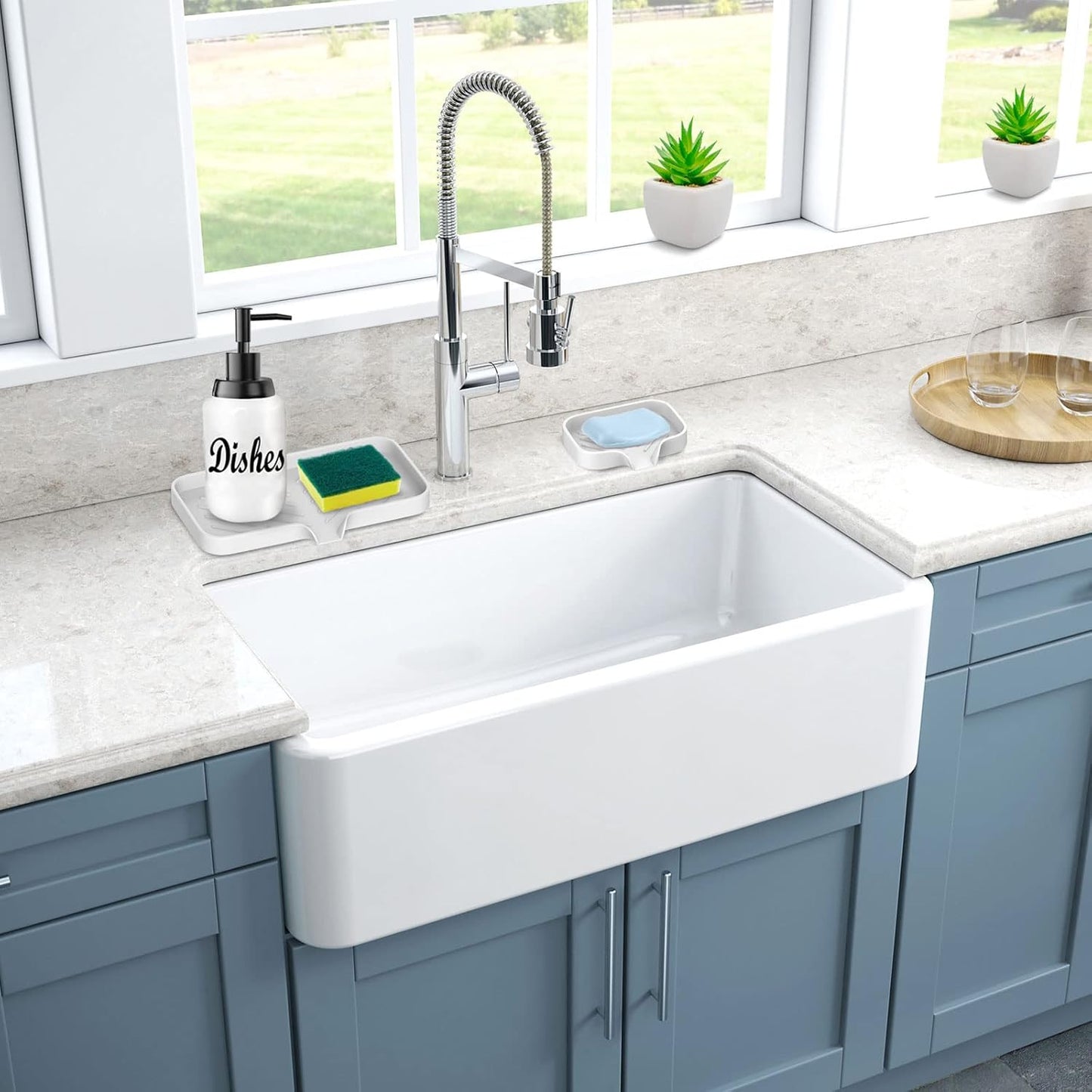 Kitchen Soap Tray,Kitchen Sink Tray Sponge Tray Kitchen Sponge Holder Self Draining Premium Silicone Soap Holder for Bathroom Kitchen Counter Sink Caddy Organizer for Dish Soap Bottle,Soap Dispenser