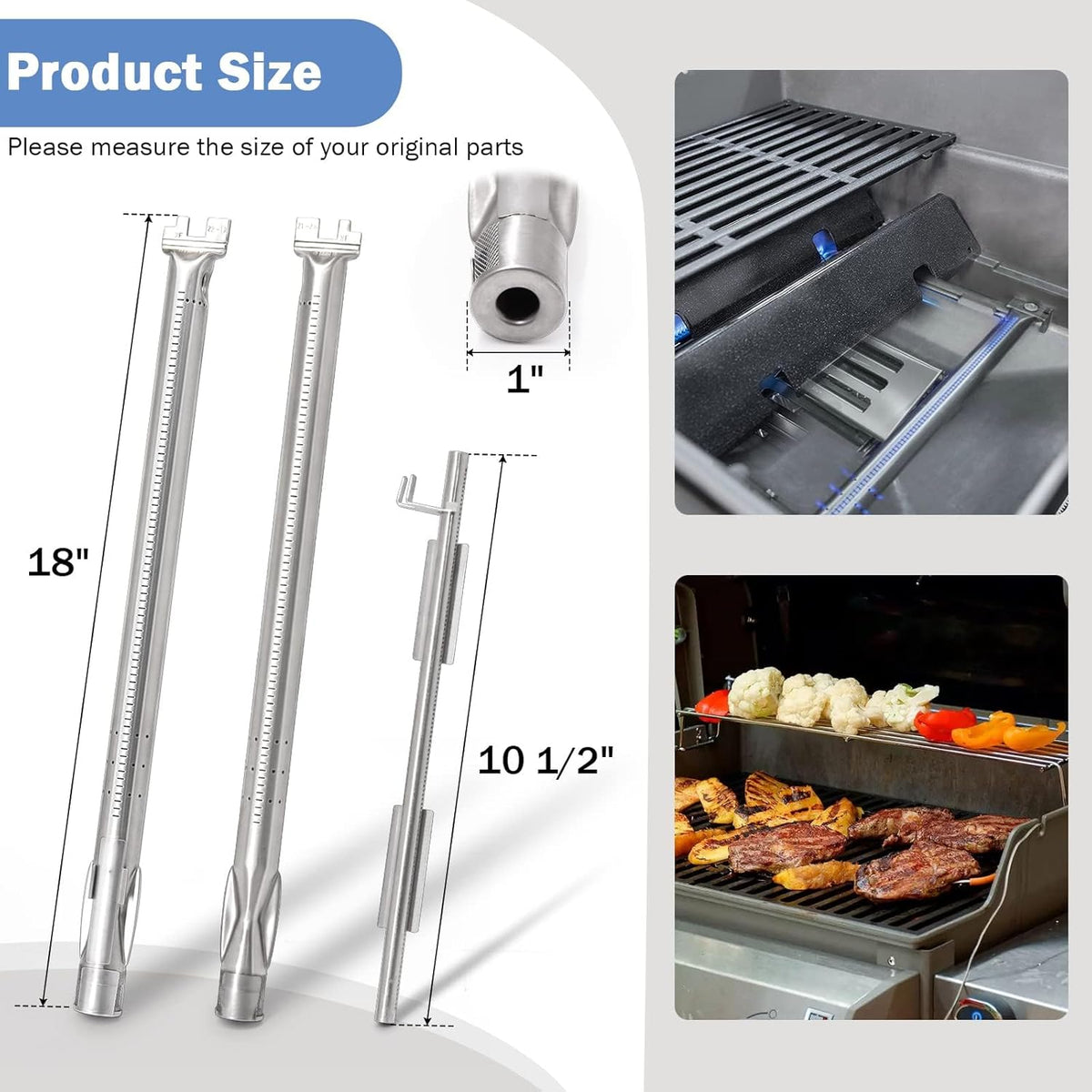 Criditpid Grill Replacement Parts for Weber Spirit 200 & Spirit II 200 with Front Control, 7635 Flavorizer Bars & 69785 Grill Burner Pipe Tubes Kit for Weber Spirit E210, E220, S210, S220 Grills