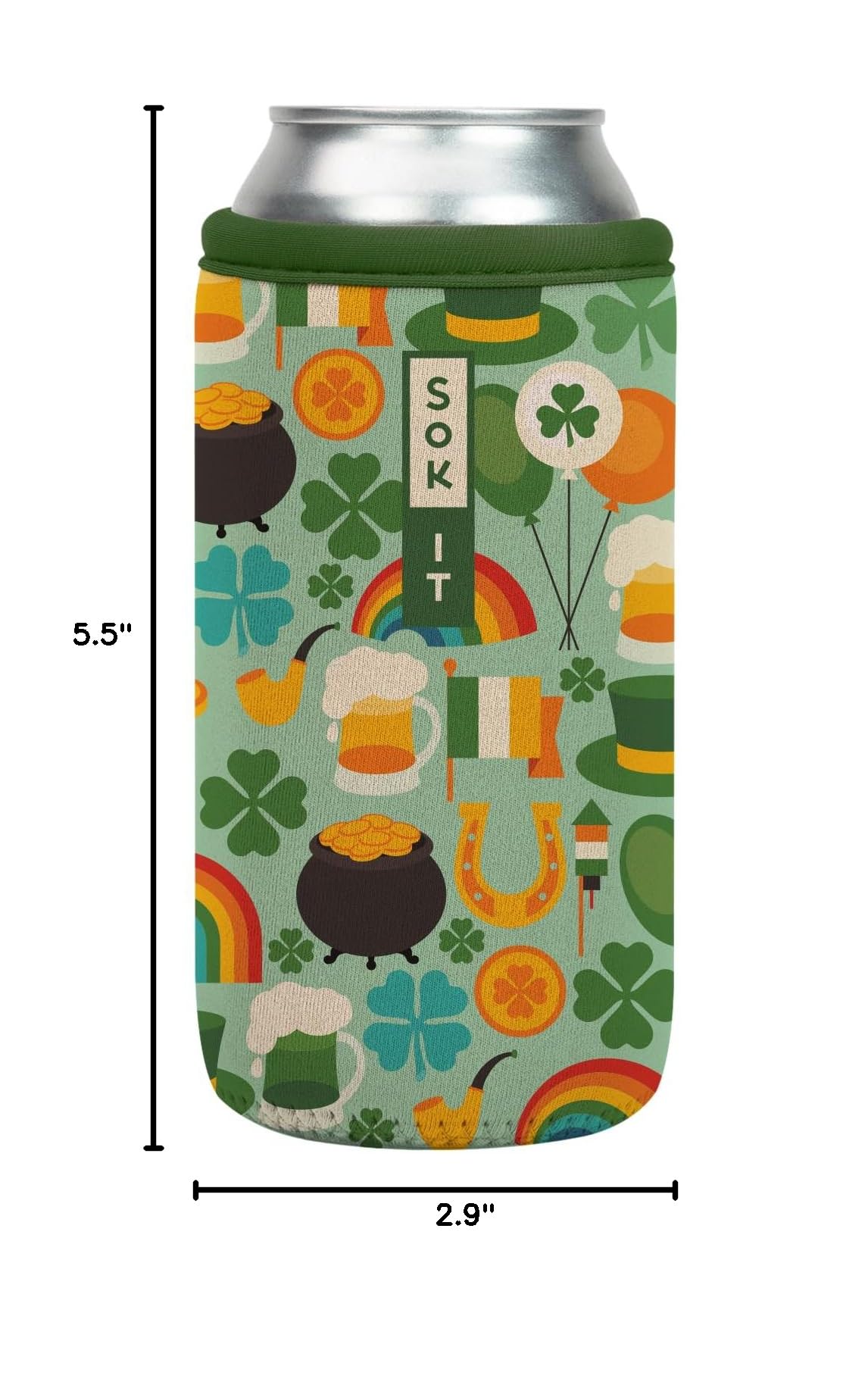 CanSok Sleeve for Beer & Soda Insulated Neoprene Cover (Irish Charm / 16oz Can Sleeve)