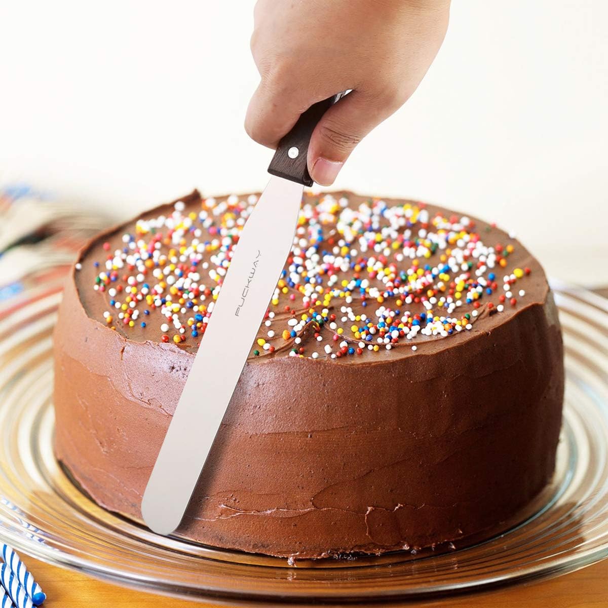 Straight Cake Icing Spatula set of 3 Professional Stainless Steel Cake Decorating Frosting Spatulas, 6"-8"-10" Flexible Resistant Blade, Wooden Handle for Easy Grip