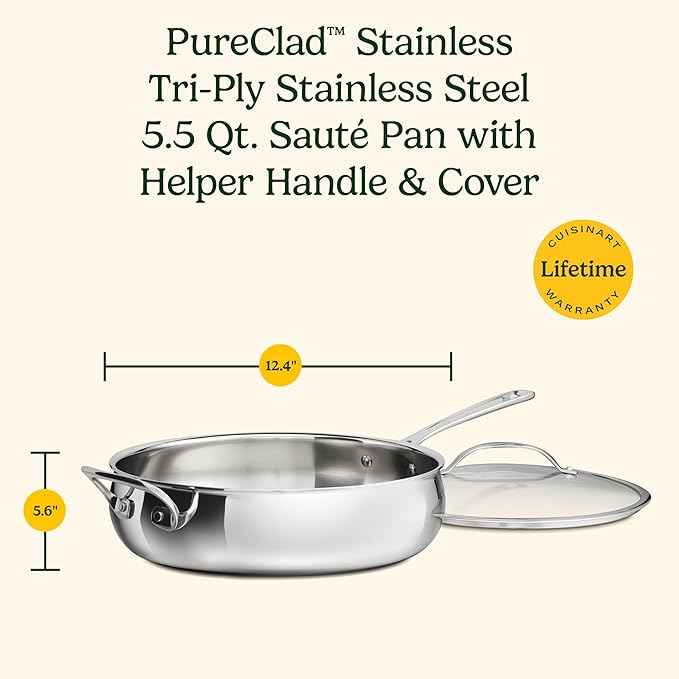 Cuisinart PureClad™ Triple Ply Stainless Steel 5.5 Qt. Saute Pan w/Cover