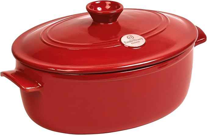 Emile Henry Made In France Flame Oval Stewpot Dutch Oven, 6.3 quart, Burgundy