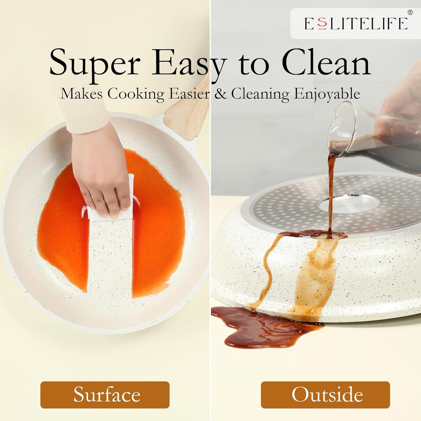 ESLITE LIFE Nonstick Ceramic Frying Pan Skillet with Lid, Non-Toxic Egg Omelette Kitchen Cooking Pans Compatible with All Stovetops (Gas, Electric & Induction), PTFE & PFOA Free (White, 8" w/Lid)